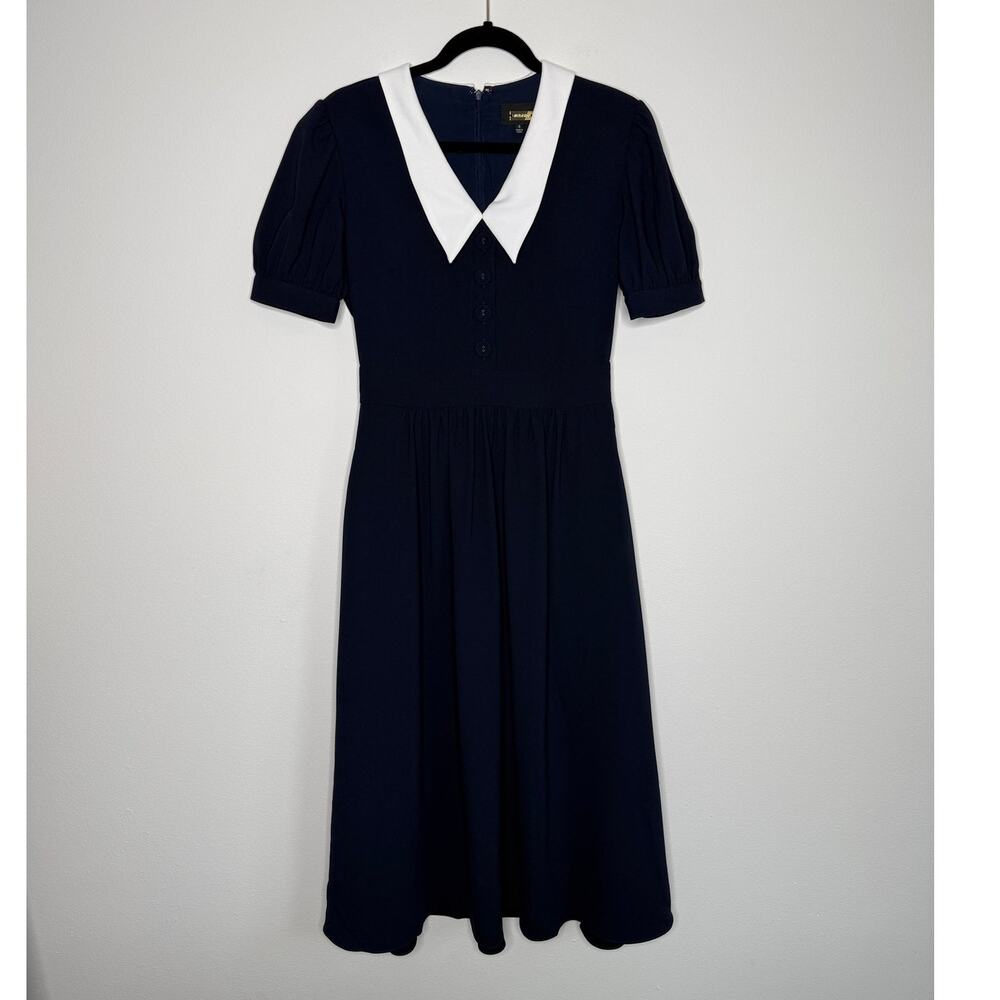 Alexia Admor Dark Academia Dress Contrast Collar Puff Sleeve Size 4